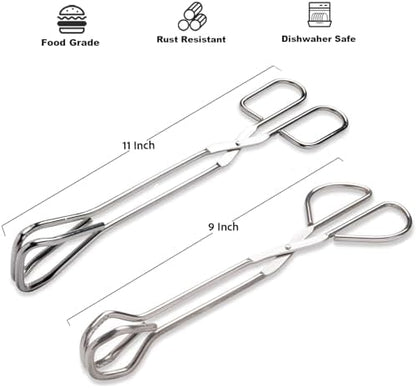 Hiash 9-Inch and 11-Inch Heavy Duty Stainless Steel Kitchen Tongs - Comfortable Ergonomic Grip, Scissor Design, Heat Resistant for BBQ and Cooking