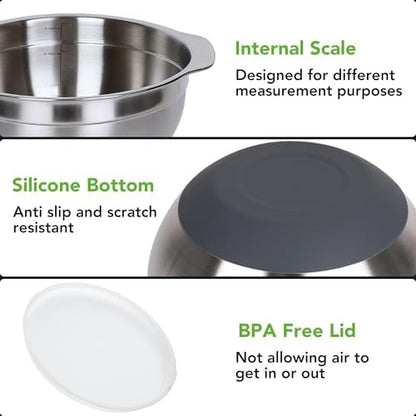 304 Stainless Steel Colander and Strainer, 5QT Large Capacity and 6QT Mixing Bowl, Micropore for Washing Rice, Fruit, and Cooked Pasta, Perfect Draining for Grain and Bean