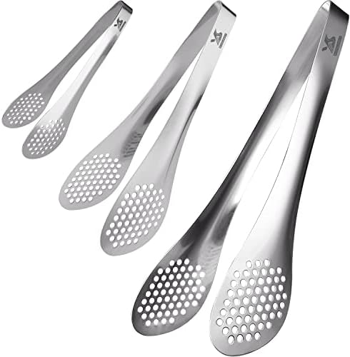 MSY BIGSUNNY Chef Kitchen Tongs Stainless Steel Food Serving Tongs Set Buffet tongs (silver 7" 9" & 11", 3 pack)