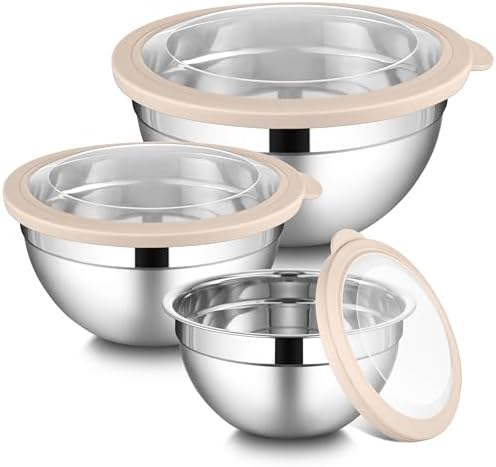 LIANYU Mixing Bowls with Visible Lids, 3Pcs Stainless Steel Kitchen Bowl