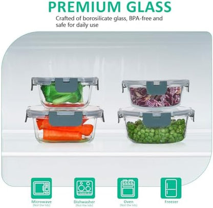 KOMUEE 24 Pieces Glass Food Storage Containers Set, Gray