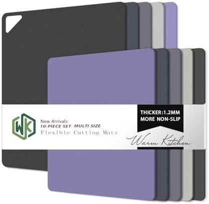 WK Flexible Plastic Cutting Boards for Kitchen Set of 10, Plastic Cutting Mats with Hole, Color Coded Cutting Board, Nonslip, BPA Free, Dishwasher Safe, Multi Size