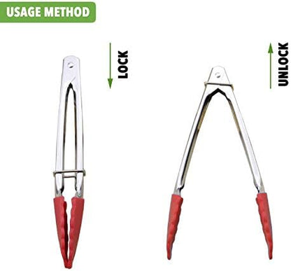 HINMAY Small Tongs with Silicone Tips 7-Inch Mini Serving Tongs, Set of 6