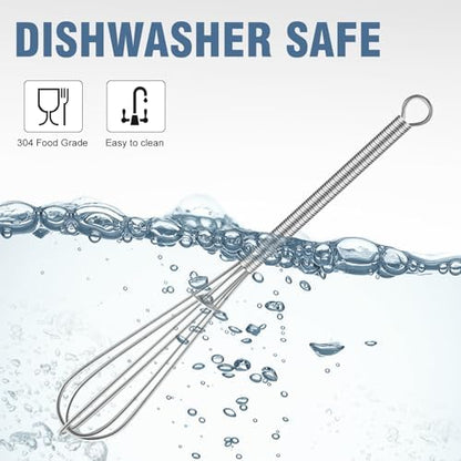 Walfos Mini Whisk,304 Anti-Rust Small whisk,Sturdy Stainless Steel Wire Tiny Whisks 6+7+8in,Ideal for mixing individual eggs, jams, spices and other small portion ingredients.(3pcs）