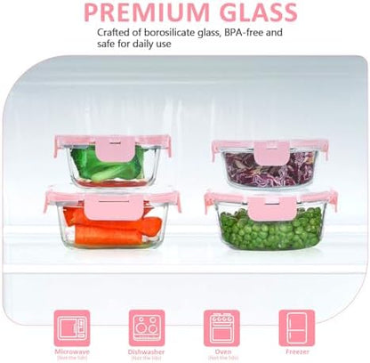 KOMUEE 24 Pieces Glass Food Storage Containers Set, Pink