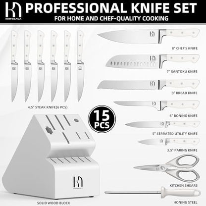 KnifeSaga 15-pc Japanese Kitchen Knife Block Set, Razor Sharp, Professional