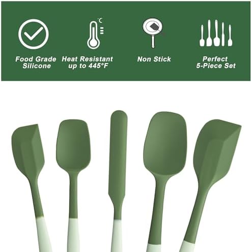 Silicone Spatula Set,5 Piece Food Grade Rubber Spatulas,Double-Green