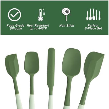 Silicone Spatula Set,5 Piece Food Grade Rubber Spatulas,Double-Green