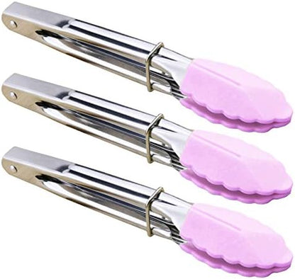 HINMAY 7-Inch Serving Tongs with Silicone Tips, Set of 3 (Pink)