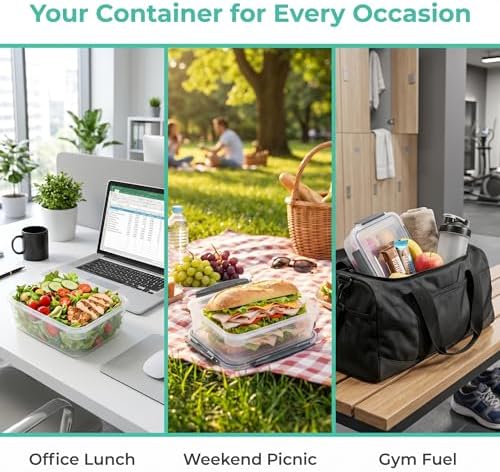 YORY 7cup Plastic Food Storage Containers With Lids For Leftover,5pk