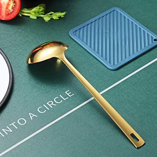 Gold Ladle, Berglander Stainless Steel Kitchen Ladle With Titainium Gold Plating, Soup Ladle, Cooking Ladle, Metal Soup Spoon For Cooking, Dishwasher Safe, Easy to Clean
