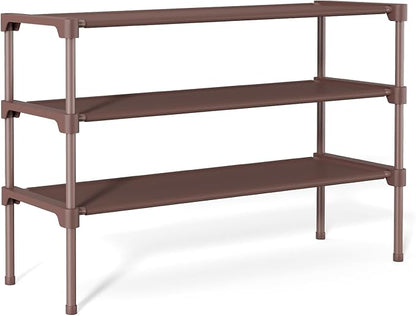 34" Widening Design Shoe Rack for Closet 16 Pairs Small Spaces Non-Woven 3 Tier Shoe Organizer Stackable Metal Shoe Shelf for Entryway, Bedroom Brown