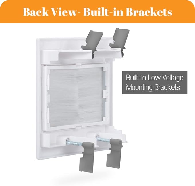 2 Gang Brush Wall Plate, White 2-Gang Wall Plate with Low Voltage Mounting Bracket for Cable Pass Through (Pack of 4)