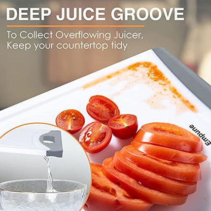 Empune BPA-Free Plastic Cutting Board for Kitchen with Juice Grooves, Extra Large Dishwasher Safe Cutting Boards Set of 4 with Handles, Thick Non-Slip Chopping Board for Meat, Fruit and Chicken, Grey
