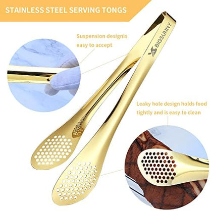 MSY BIGSUNNY Stainless Steel Buffet Tongs - 11" Kitchen Food Tong for Cooking and Serving, Set of 2, Gold