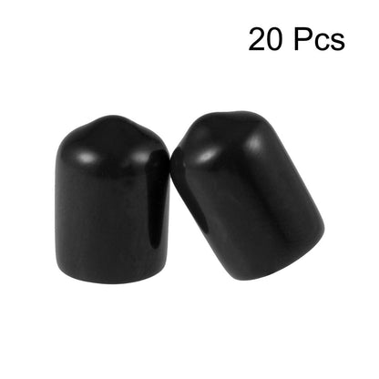 20pcs Rubber End Caps 9mm ID Vinyl Round Tube Bolt Cap Cover Thread Protectors Black (20 Count)
