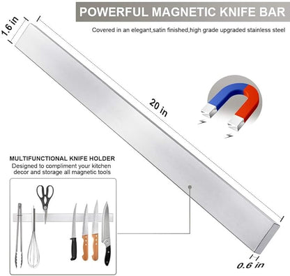 Ninonly 20 Inch Magnetic Knife Strip, Premium Stainless Steel Wall Mounted Kitchen Knives Bar,Space-Saving Powerful No Drilling Magnetic Knife Rack for Home Kitchen Utensil Holder & Tool Holder