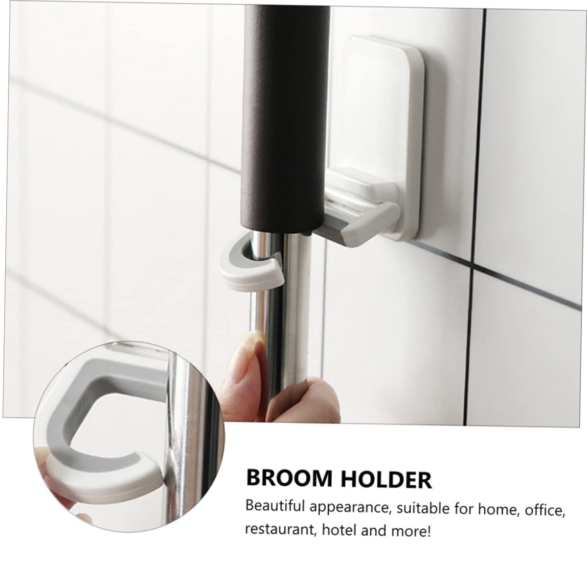3pcs Punch Wall Mounted Mop Holder Heavy Duty Adhesive Broom Organizer Hooks Multi Functional Hanging Clips for Mop Broom Umbrella Storage Easy No Drill Installation