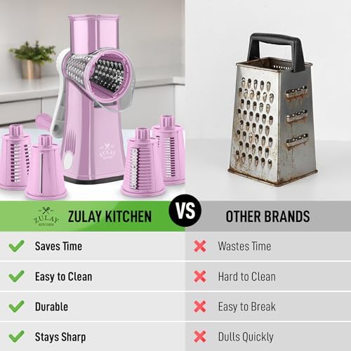 Rotary Cheese Grater Manual Hand Crank 5 Blade Shredder, Lilac & White