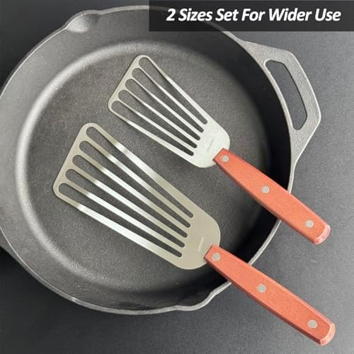 Fish Spatula Turner, Stainless Steel Slotted Spatulas Set - 3"x6"+4"x8"