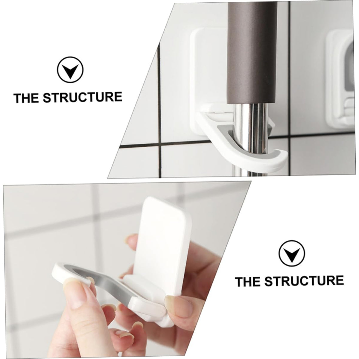 3pcs Punch Wall Mounted Mop Holder Clips Heavy Duty Adhesive Broom and Umbrella Organizer for Kitchen Bathroom Laundry Hanging Hooks
