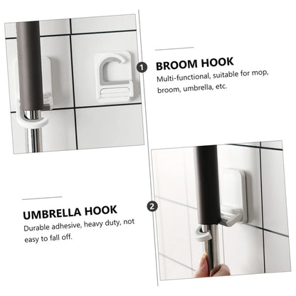 3pcs Punch Wall Mounted Mop Holder Clips Heavy Duty Adhesive Broom and Umbrella Organizer for Kitchen Bathroom Laundry Hanging Hooks