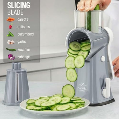 Rotary Cheese Grater Manual Hand Crank 5 Blade Shredder, Gray & White