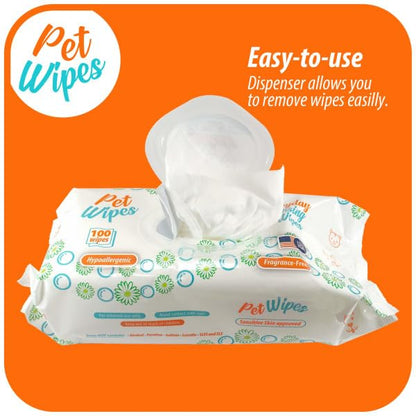 pet Wipes for Dogs and Cats Hypoallergenic Natural Products for Cleansing from Nose to Tail 100 Count 8x7in Wipes Perfect for Grooming and Cleaning Made in the USA Fragance