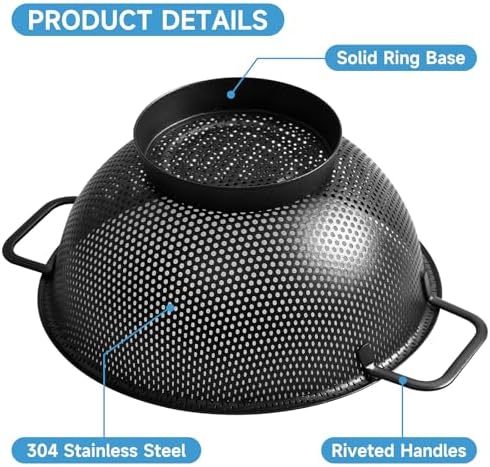 Black Colander for Kitchen, 3QT, Stainless Steel Pasta Strainer with Handle, Pasta Strainer for Fruits Vegetables Cooking Food, Dishwasher Safe