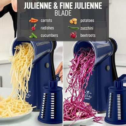 Rotary Cheese Grater Manual Hand Crank 5 Blade Shredder, Sapphire