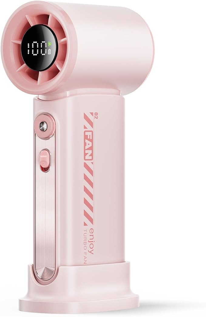 Koonie 19000 RPM High Speed Portable Handheld,100 Speeds Mini Turbo, 3600mAh, 12H Max Cooling Time, Digital Display, 5" Height, Rechargeable Hand for Outdoor Indoor Pink
