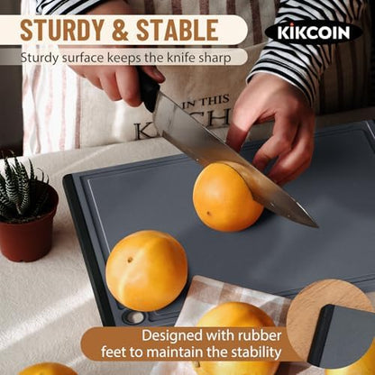 Kikcoin Plastic Cutting Boards for Kitchen, 3-Piece Large Cutting Board Set Dishwasher Safe Chopping Boards with Non-slip Feet and Juice Grooves, Gray