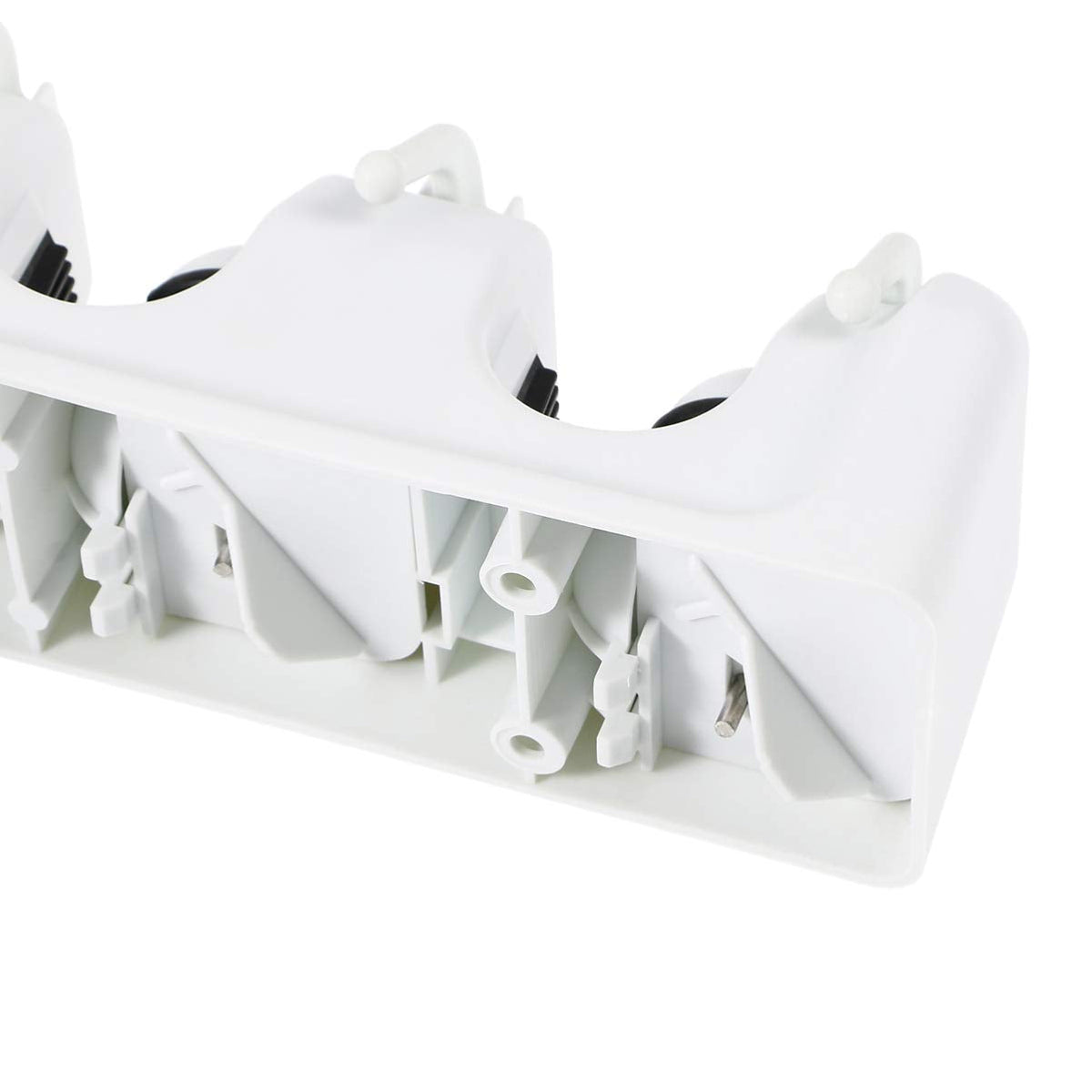 Mop and Broom Holder Wall Mounted Storage Rack Slots Hooks for Garage Garden Kitchen Organization Versatile Umbrella and Tool Storage Rack White