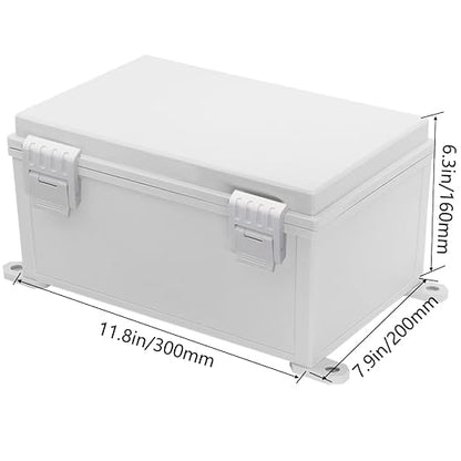 Zulkit Junction Box ABS Plastic Waterproof IP65 Electrical Boxes Hinged Shell Outdoor Universal Project Enclosure with Mounting Plate and Wall Brackets Grey 11.8x7.9x6.3 inch(300x200x160mm)