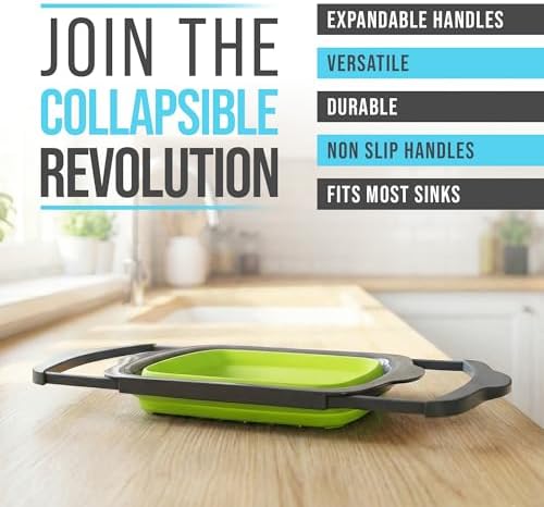 Comfify Green XL Collapsible Silicone Over Sink Colander – 6 Quart