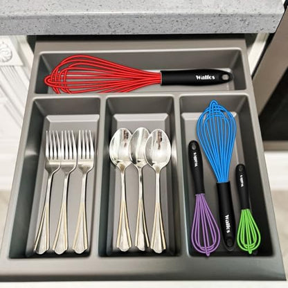Walfos Whisk, Silicone Whisk Heat Resistant (480°F) Kitchen Whisks Set of 4- Professional Whisks For Cooking Non Scratch, Balloon Egg Whisk Perfect for Frothing, Blending, Beating
