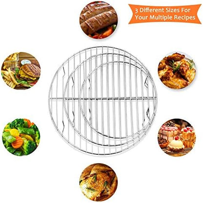 E-far Round Cooking Racks - Size 7½” & 9” & 10½” - Stainless Steel Round Steaming Baking Cooling Rack Set of 3, Multi-Purpose for Canning Air Fryer Pressure Cooker, Dishwasher Safe