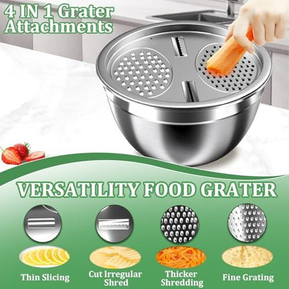 Mixing Bowls with Lids Set, 27Pcs Stainless Steel Nesting Mixing Bowls Set for Kitchen Cooking & Storage, Metal Salad Bowls with Colander, Strainer, Grater & Dressing Containers, Kitchen Gadgets Black