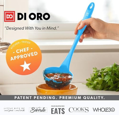 DI ORO Silicone Ladle - Soup & Serving, 600F Heat Resistant, Blue