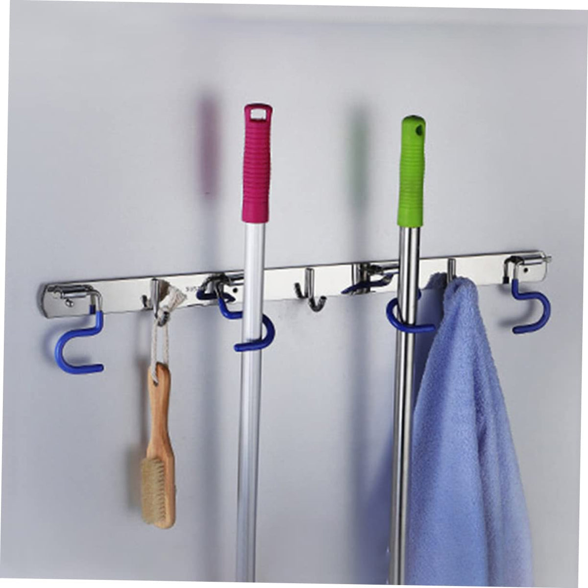 304 Stainless Steel Wall Mounted Mop Holder Heavy Duty Broom Gripper for Kitchen and Garden Adjustable Mop Hanger Easy Installation Space
