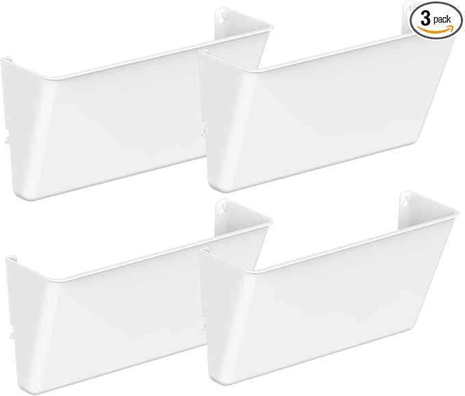 Gawerk Clear Acrylic Single Pocket, Plastic Hanging Wall Mount File Holder for Office Home (White, 4 Pack)
