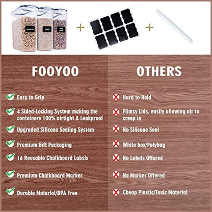 FOOYOO Cereal Containers Storage Set - 3 Piece Airtight Large Dry Cereal Container (135.2oz), BPA Free Dispenser Plastic Cereal Storage Containers with 16 Labels & Pen