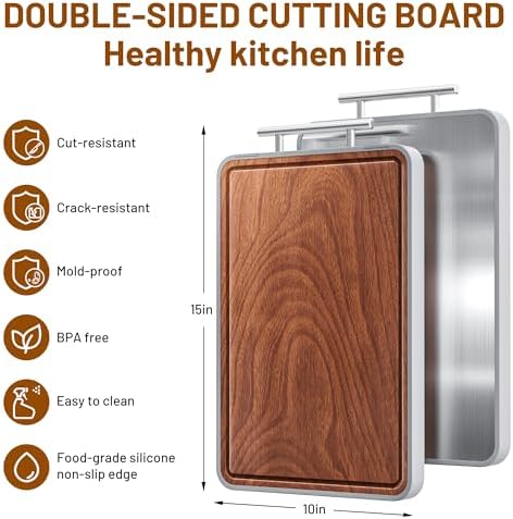 Titanium Cutting Boards For Kitchen,Ebony Wood Cutting Board,Double Sided Metal Chopping Board With Handle And Juice Groove, Idea Kitchen Appliances For Meat And Charcuterie