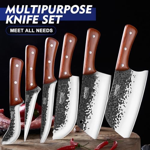 Topfeel 8PCS High Carbon Steel Butcher Knife Set with Leather Roll Bag