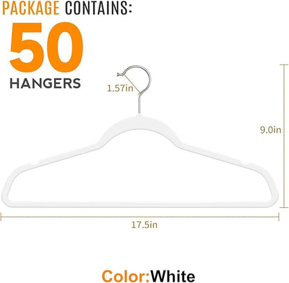 TIMMY 50 Plastic Hangers 17.7 Inch Non-Slip, Space Saving Closet Organizers, Heavy Duty Slim Hangers for Pants, Shirts, Coats (White, Ultra Thin & Durable)