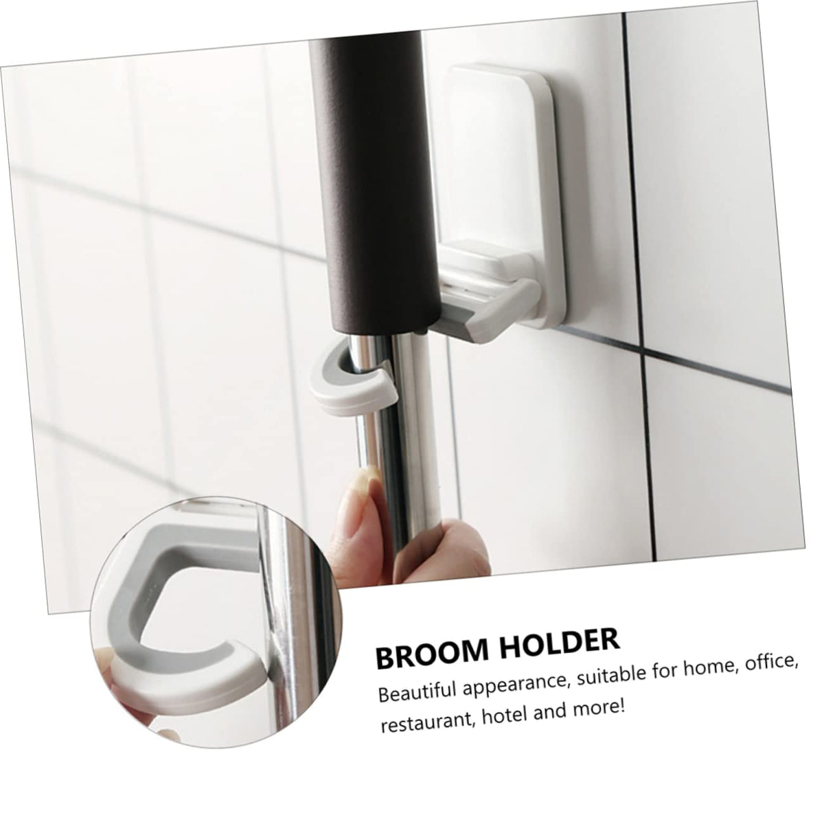 3pcs Punch Wall Mounted Mop Organizer Broom Hooks Space Saving Mop Holder for Home Kitchen Bathroom Adhesive Rack