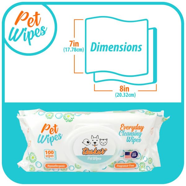 pet Wipes for Dogs and Cats Hypoallergenic Natural Products for Cleansing from Nose to Tail 100 Count 8x7in Wipes Perfect for Grooming and Cleaning Made in the USA Fragance