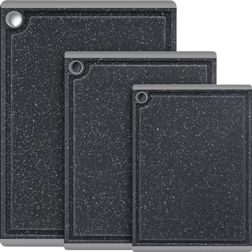 Kikcoin Plastic Cutting Boards for Kitchen, 3-Piece Large Cutting Board Set Dishwasher Safe Chopping Boards with Non-slip Feet and Juice Grooves, Light Gray