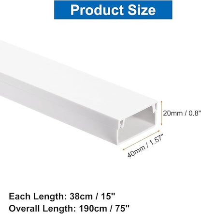 HARFINGTON 5pcs Cord Hider Wall 15inx1.57inx0.8in (LxWxH) PVC Cable Cover Self Adhesive Wire Hider Wall Mounted TV Cable Raceway for Cables Management (75in Total Length),White