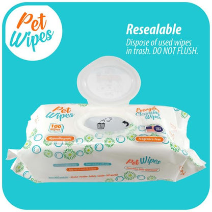 pet Wipes for Dogs and Cats Hypoallergenic Natural Products for Cleansing from Nose to Tail 100 Count 8x7in Wipes Perfect for Grooming and Cleaning Made in the USA Fragance